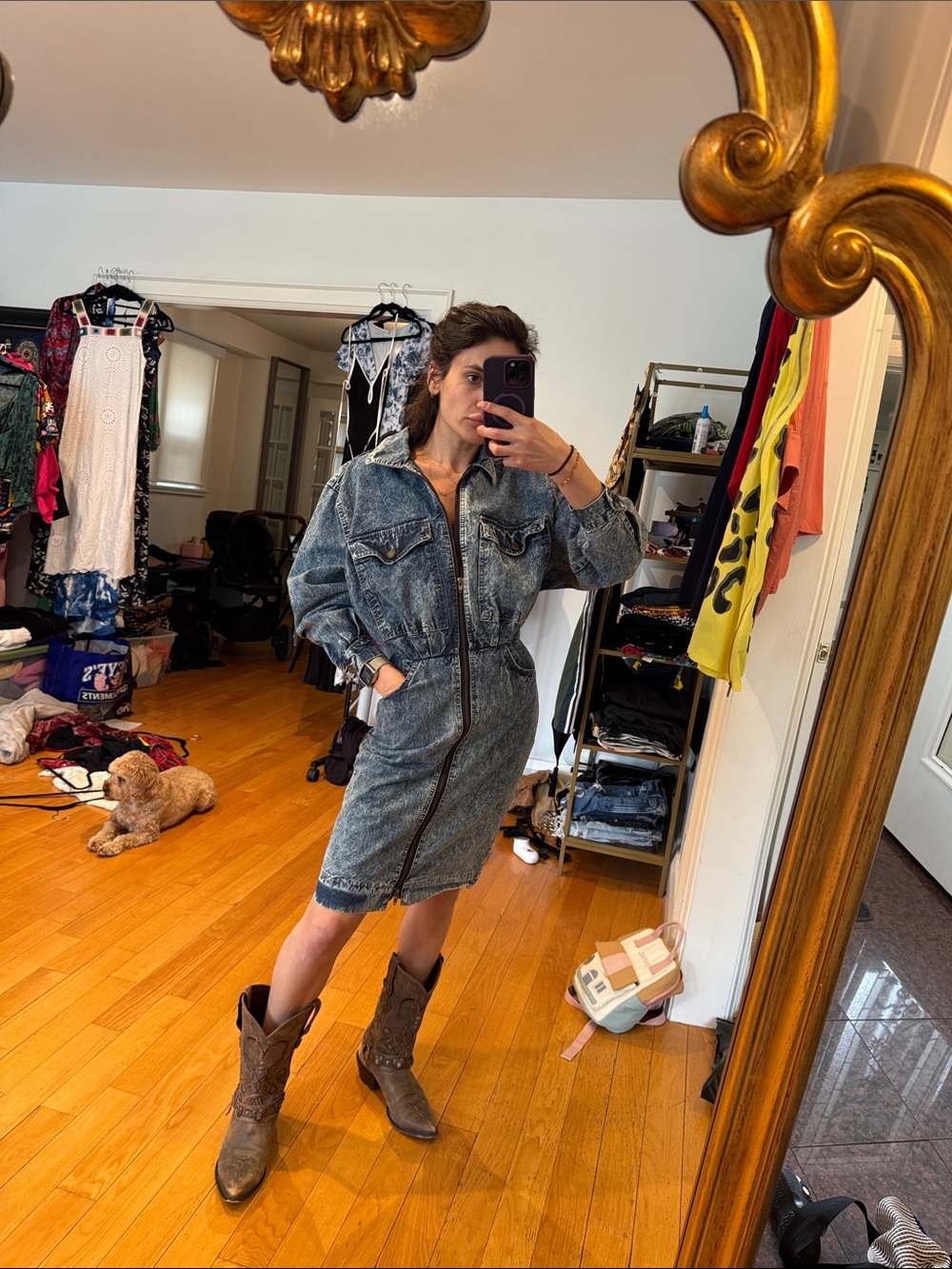 vintage 1980s silver jeans 100% cotton denim acid wash midi dress